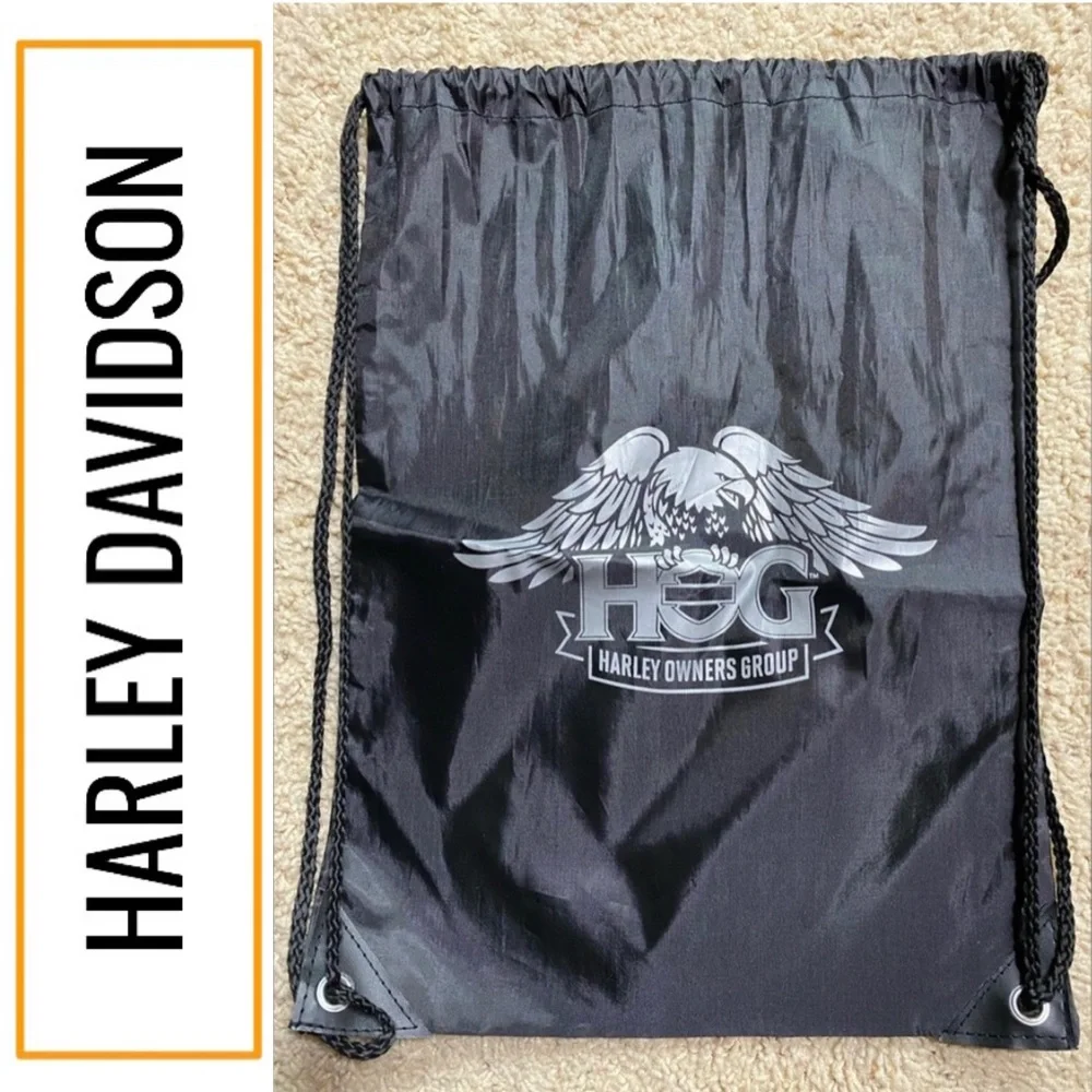 Harley Davidson HOG Owners Group Black Drawstring Backpack Bag NWOT